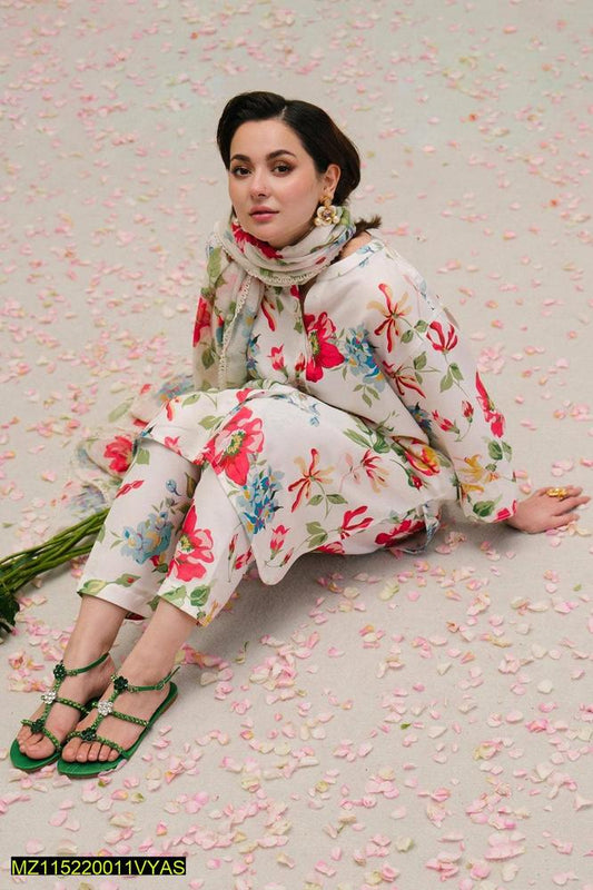 3 Pcs Women's Unstitched Lawn Digital Printed Suit