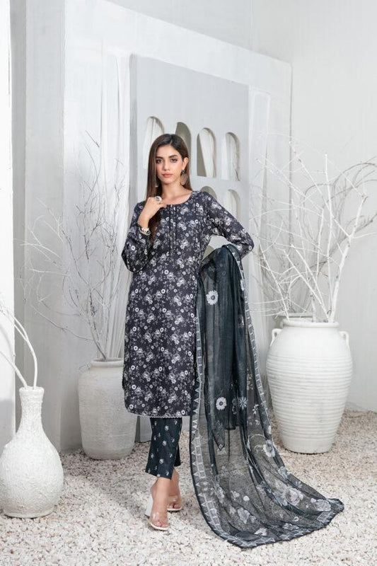 3 Pcs Women's Unstitched Lawn Printed Suit