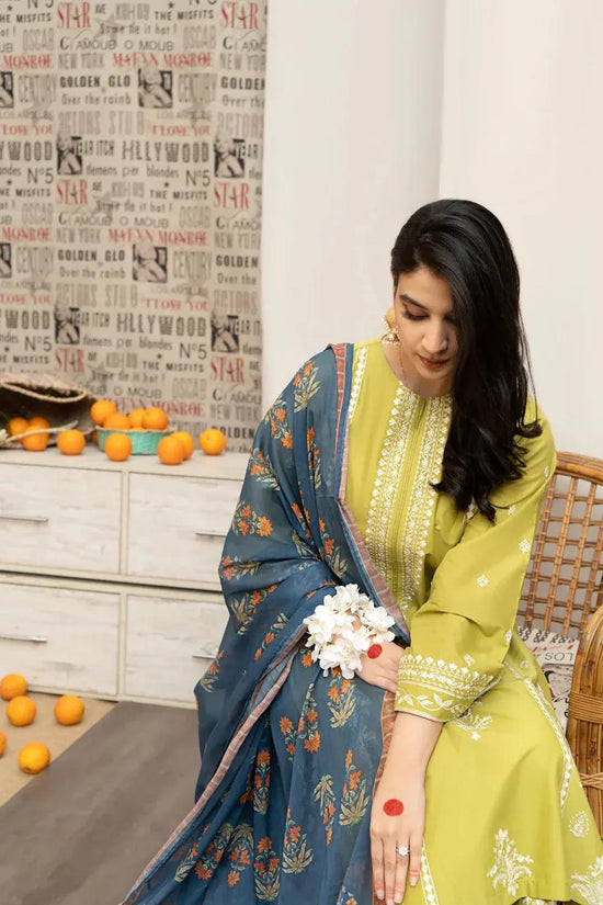 3 Pcs Stunning Green Embroidered Dhanak Suit Set